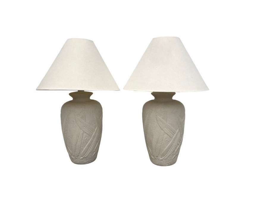 Cream Plaster Banana Leaf Lamps - a Pair
