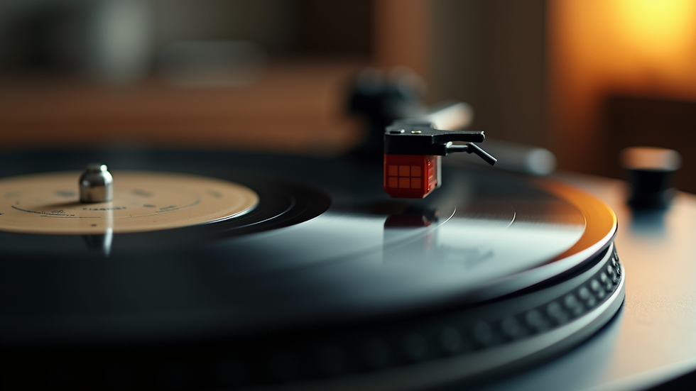 Close-up view of a vintage record player spinning a vinyl record