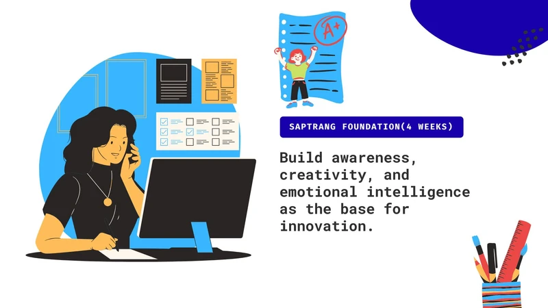 an illustration of a woman talking on a phone with the words build awareness creativity and emotional intelligence as the base for innovation