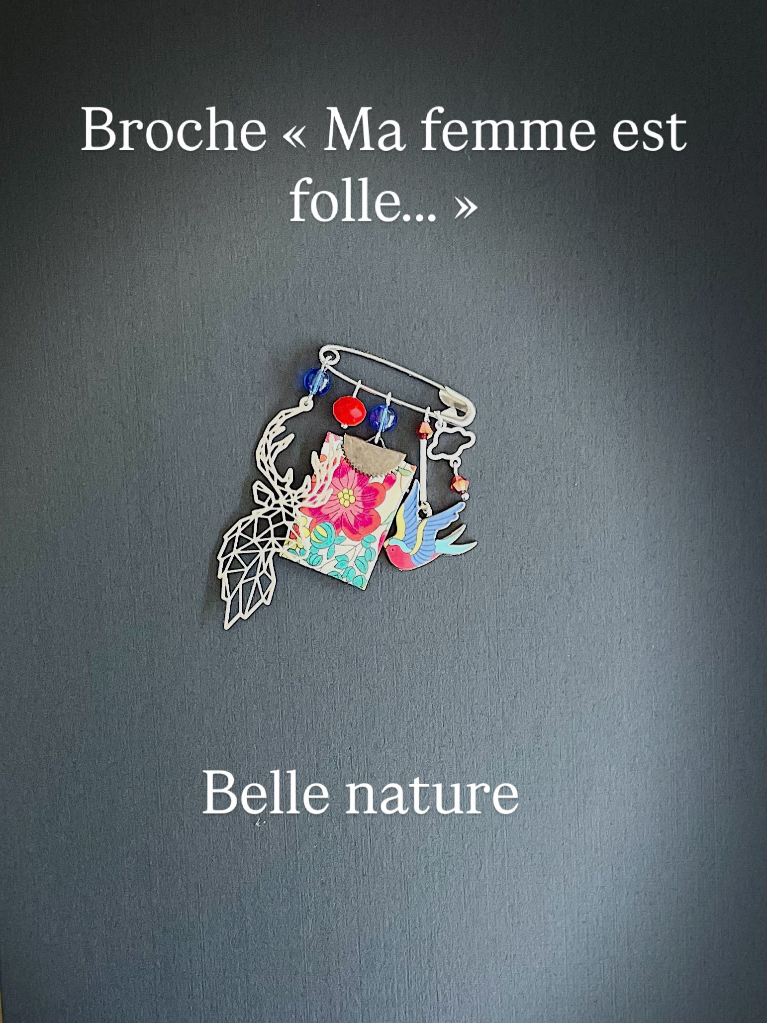 Broche cerf et oiseau 