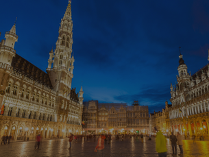 Brussels Grand-Place town hall illuminated at dusk