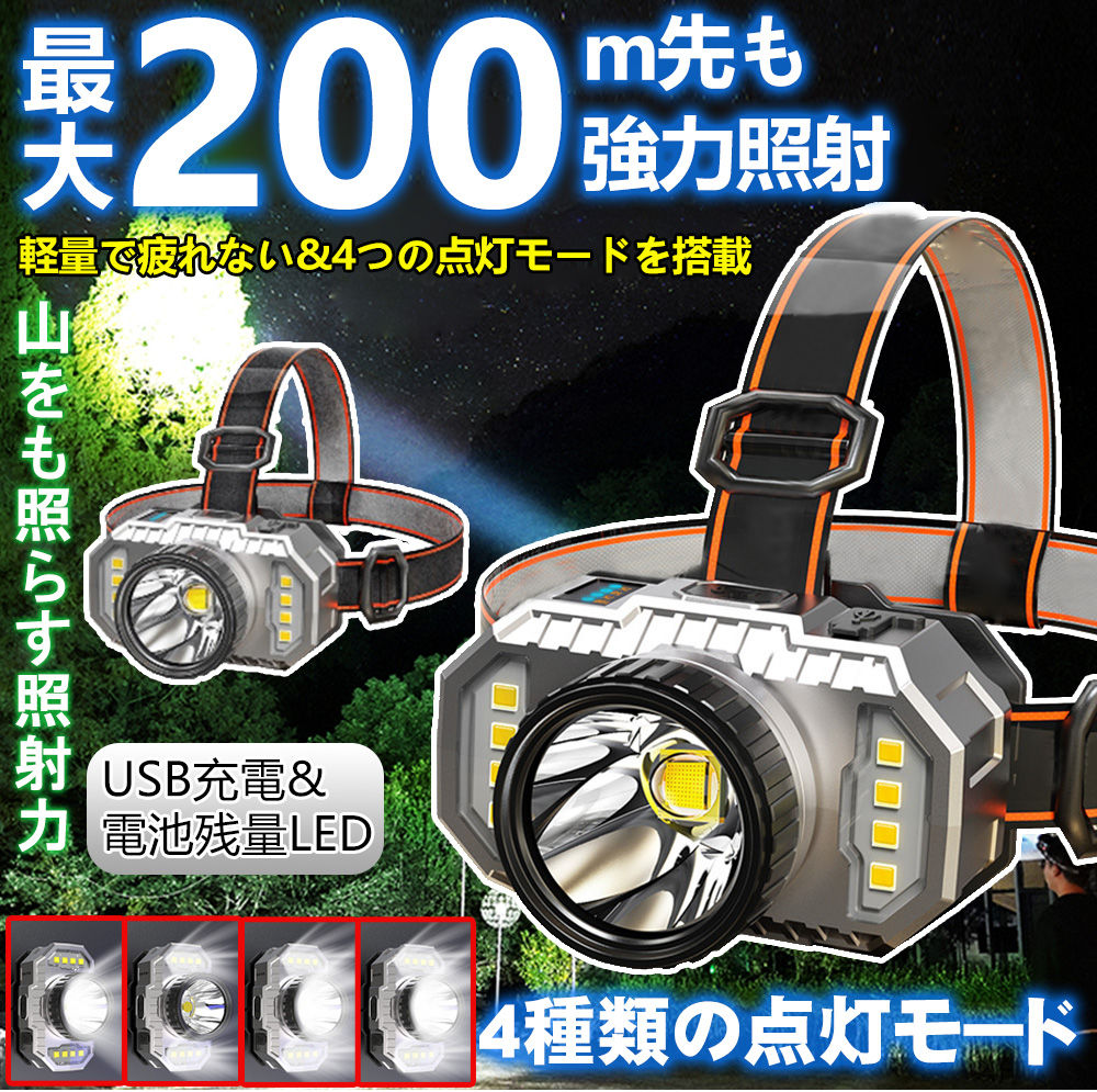 LEDヘッドライト 充電式 高輝度 ヘッドランプ LED 明るい 人感センサー ヘッドライト Led ライト 防水 防災 作業用 夜釣り
