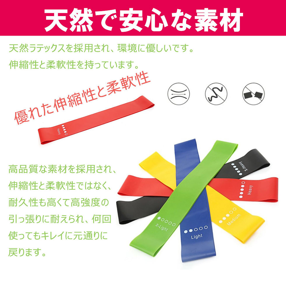 サムネイル： エクササイズバンド 強度別5本セット 収納袋付 運動 筋トレチューブD1001-MR
