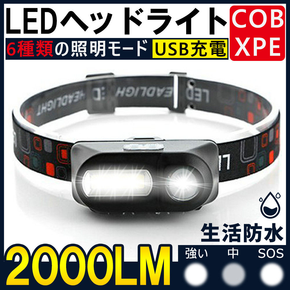 新着商品 LEDヘッドランプ ヘッドライト 明るい 5モード 防水軽量 USB充電式 キャンプ お釣り ハイキング アウトドア D1168-LED-BL 20