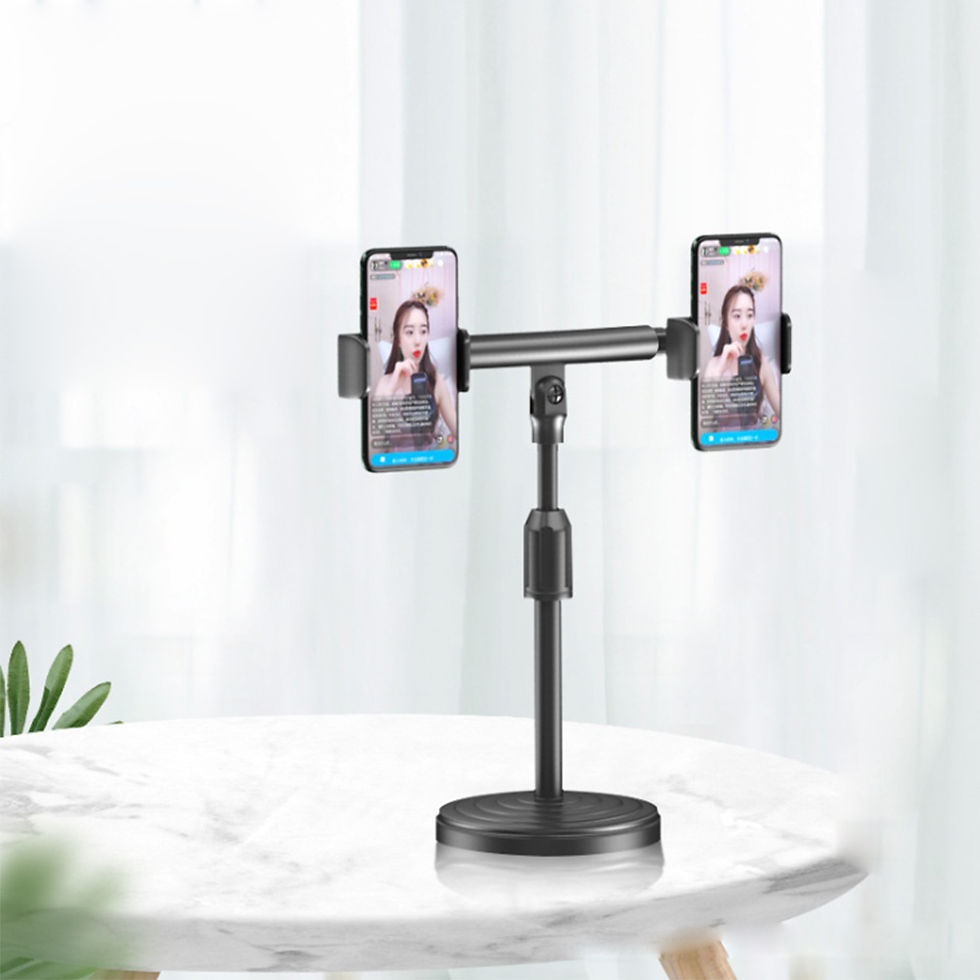 サムネイル： LEDリングライト 自撮りライト 二機位 撮影照明用ライト 三脚スタンド 3つ美顔モード スマホスタンド D1011-ZJ-BL