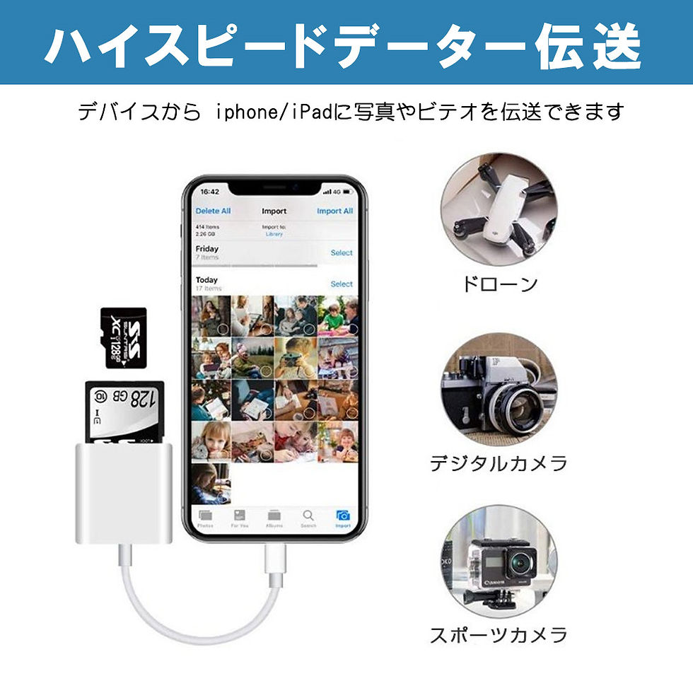 サムネイル： SDカードリーダー iPhone iPad 専用 SD/TFカードリーダー 2in1 SDlithgning SDカード/Micro SDカード 写真/ビデオ転