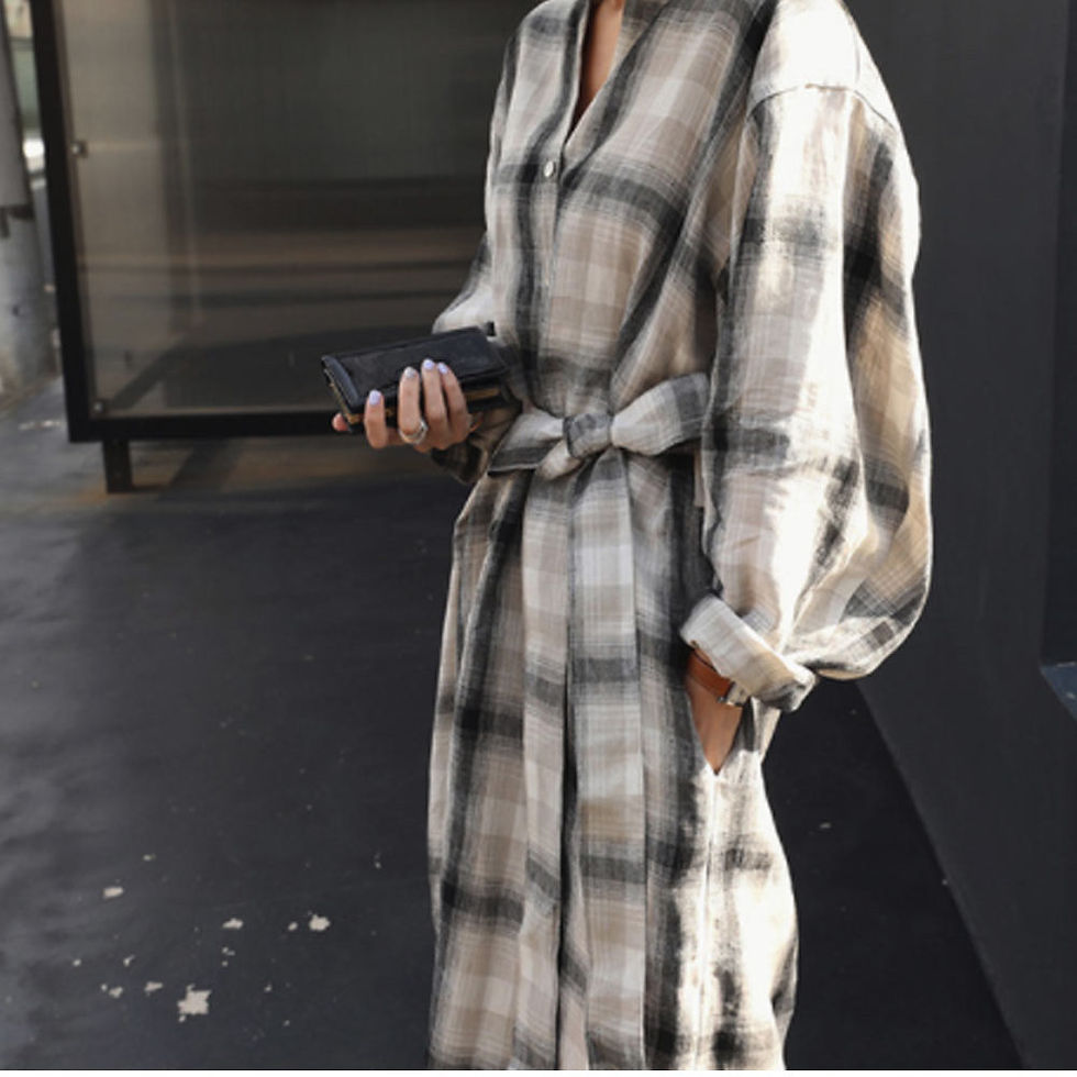 サムネイル： シャツワンピース チェック柄 ワンピース レディース シャツ ワンピース 春秋 ベルト付き 上品 Aライン 長袖 スーツ ワンピース 着痩せ 通勤F8264