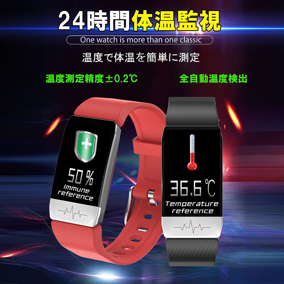 サムネイル： スマートウォッチ 24時間体温測定 スマートブレスレット 日本語対応 IP67防水 歩数記録 健康 運動軌跡 着信通知 心拍数 血中酸素飽和濃度