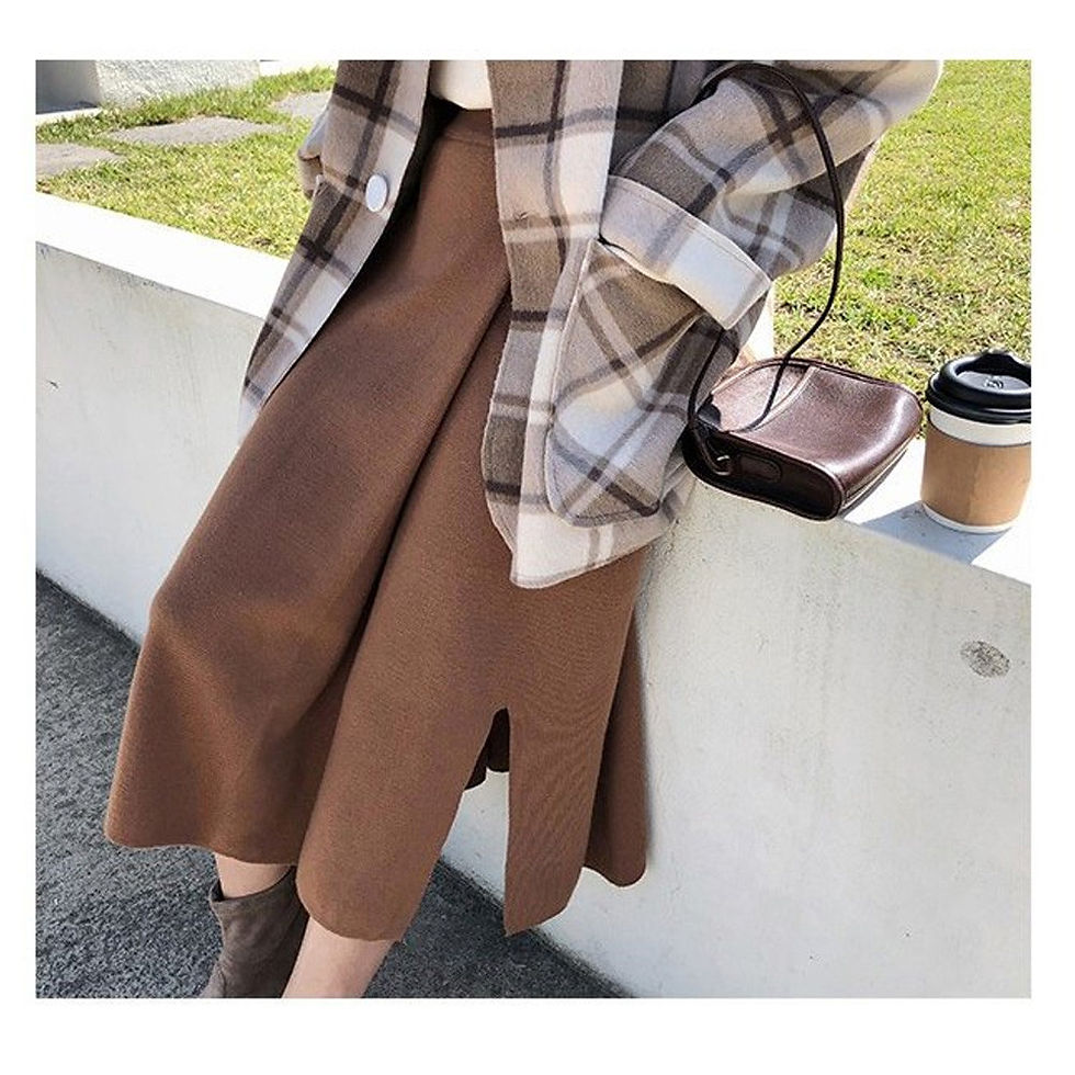 サムネイル： マタニティ ニットスカート ロング Aライン スリット タック入り ハイウエスト アジャスター ストレッチ 厚手 秋冬 産前産後 服 無地f8111-s