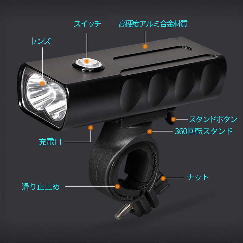 サムネイル： ライト 自転車用led USB 充電式 テールライト ヘッドライト 5200mAh 高輝度 小型 取り付け簡単 夜間乗りD8092-LED-BL