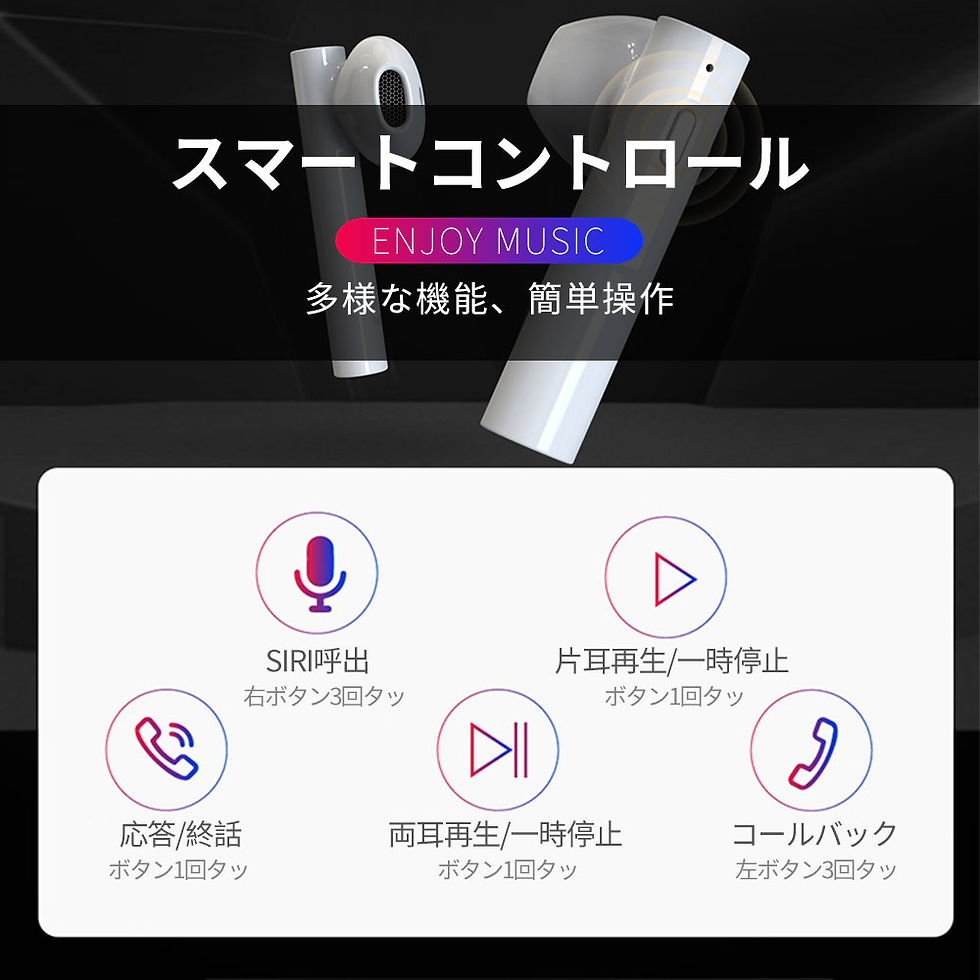 サムネイル： ワイヤレスイヤホン ソーラー充電 LED電量表示 自動ペアリングノイズキャンセリング 自動ペアリング HI-FI音質 内蔵マイク 防水防汗 軽量