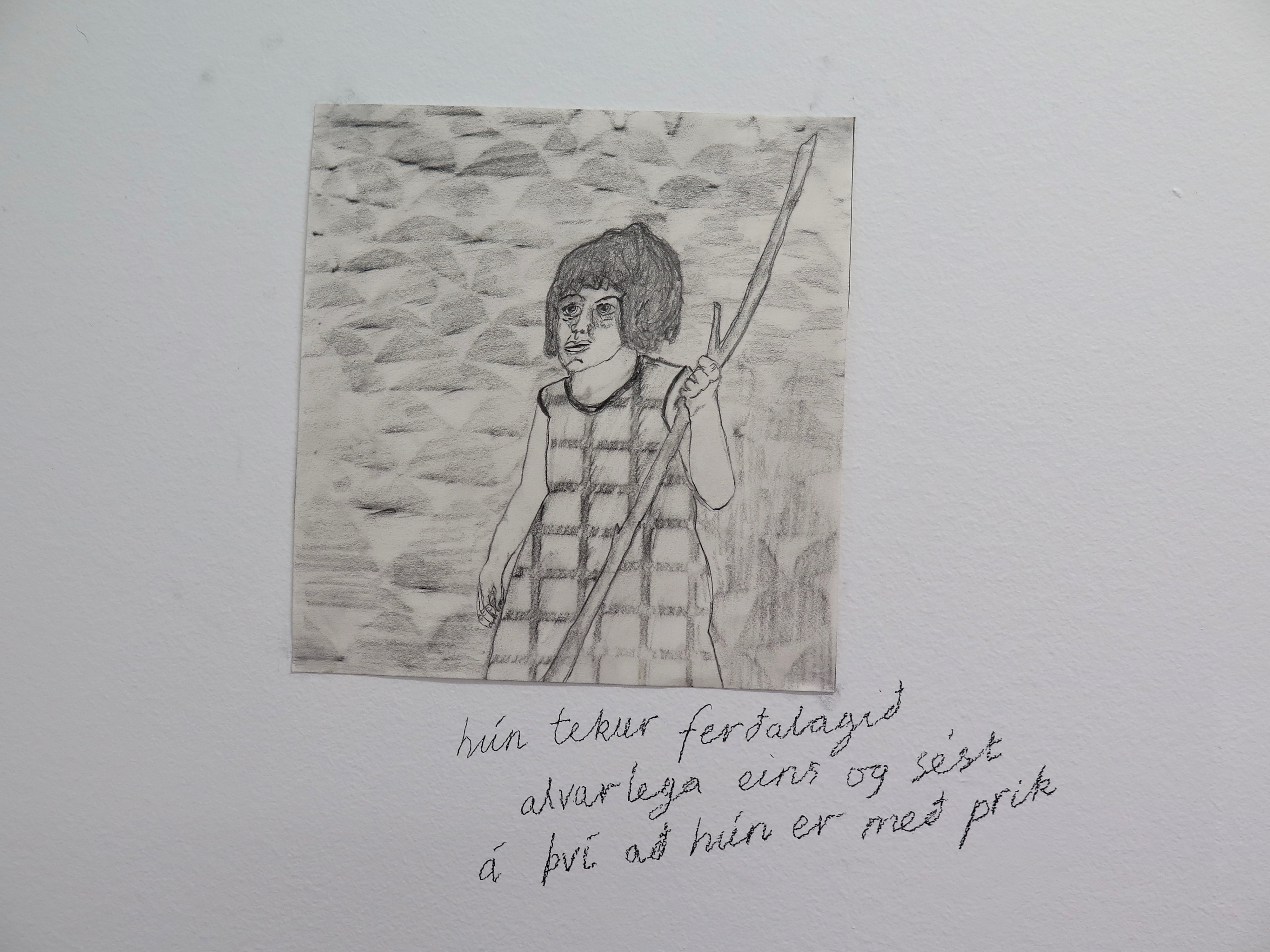 She is holding a stick, by wich you can see that she takes the journey seriously