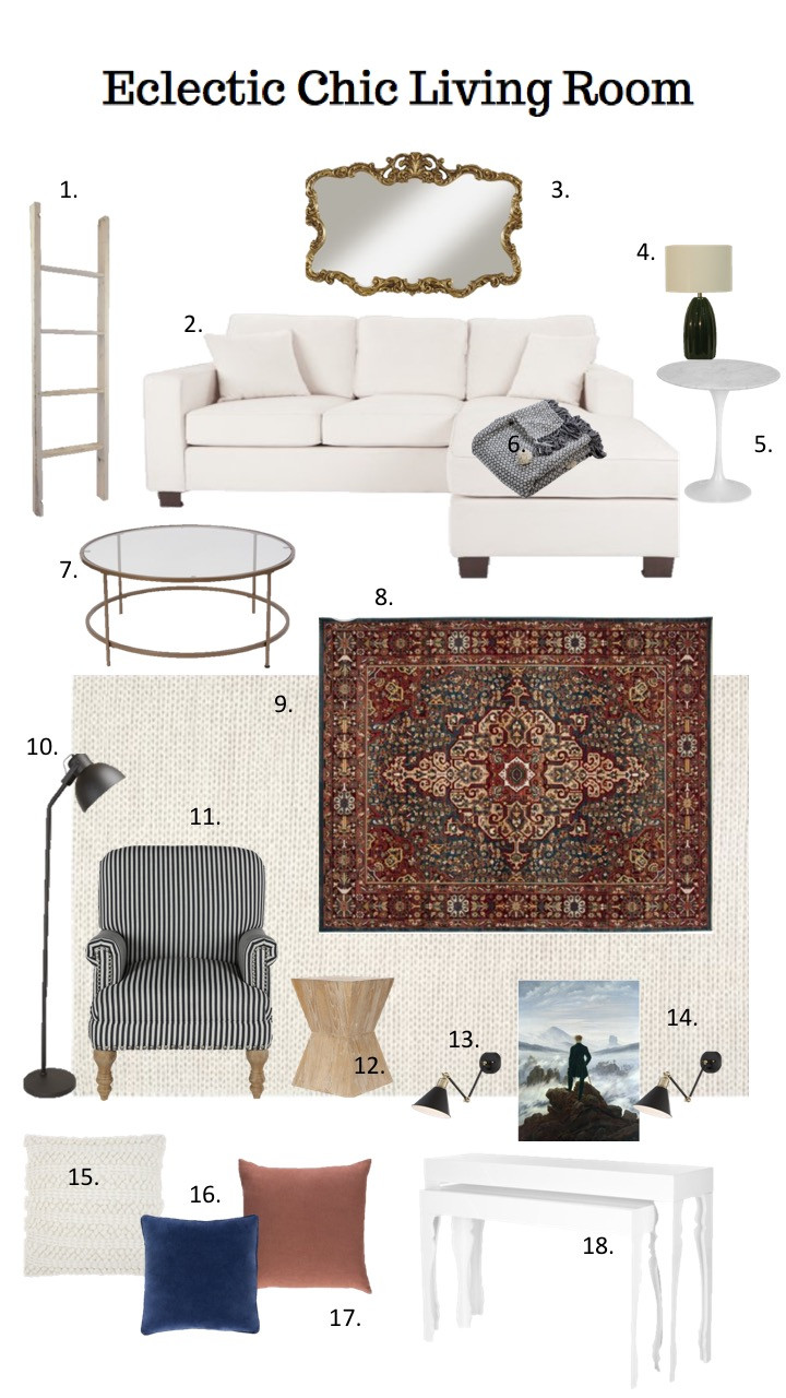 eclectic living room mood board