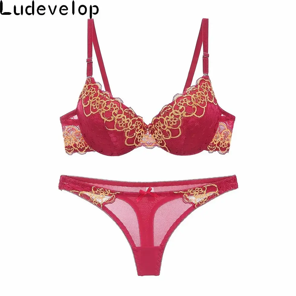 Thumbnail: New Sexy Brassiere Lady Push Up Bra Set Lace Embroidery Bralette