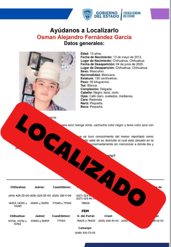 Localizan al menor Osman Fernández sano y salvo