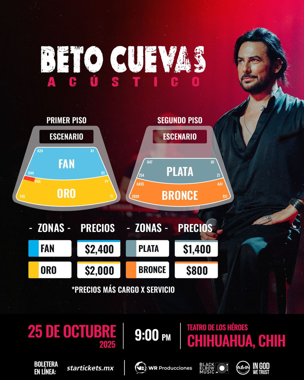 Precios y localidades para concierto de Beto Cuevas