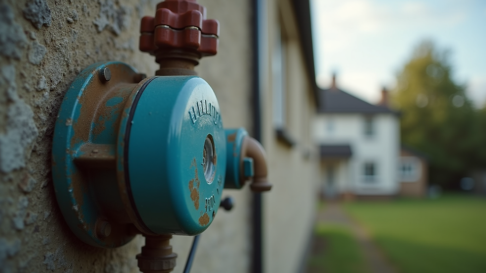 Close-up view of a water meter and shut-off valve in a residential property