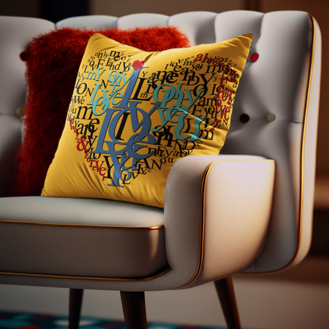 Bright yellow pillow and Typography Heart