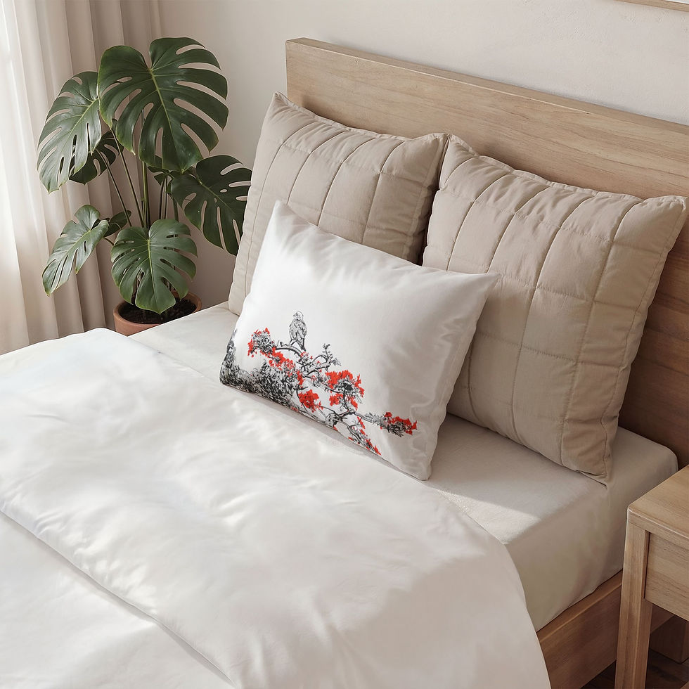 Thumbnail: Osprey in Poinciana Tree Cotton Pillow Sham — Asian Ink Floral