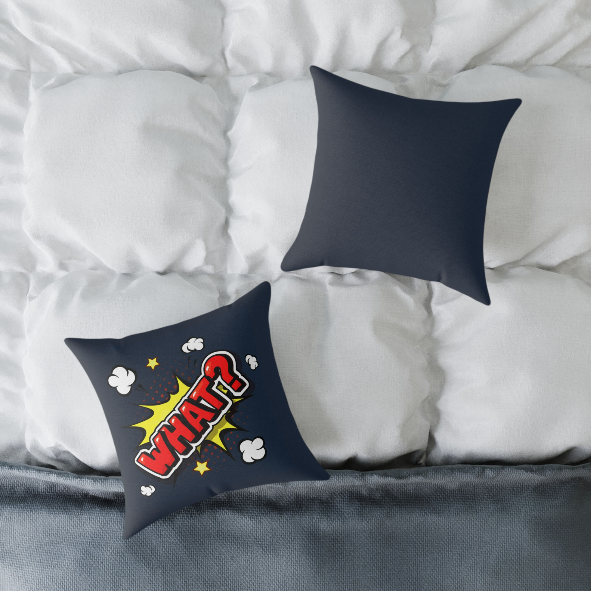 Comic Pop Art "What?" Throw Pillow — Bold Retro Graphic Accent Cushion