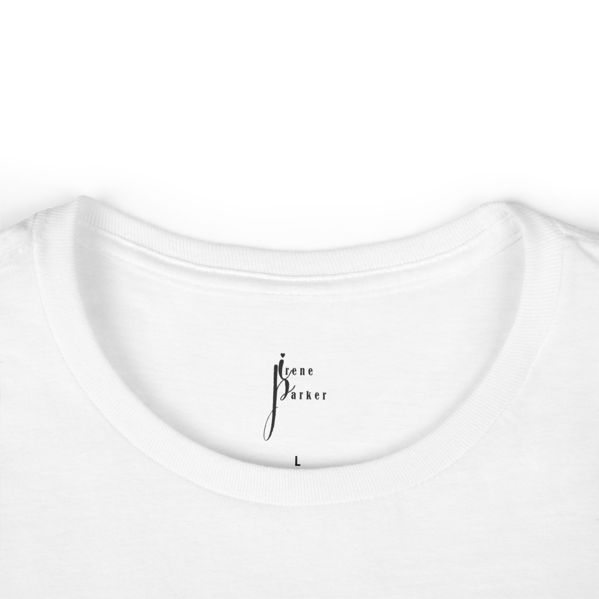 Close-up of a white In Your Dreams t-shirt neckline