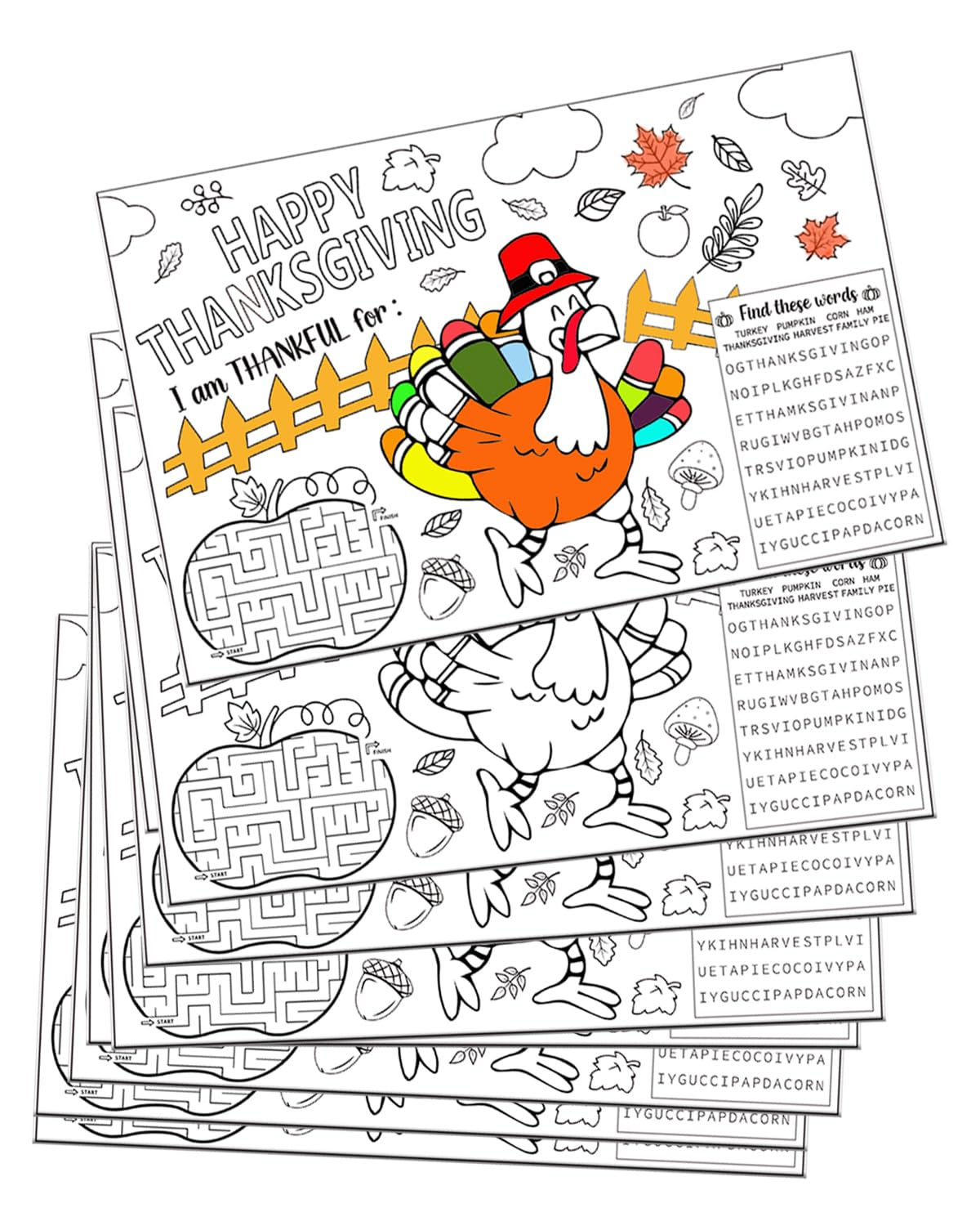 Coloring Thanksgiving Place Mats for Kids Set of 12 Thanksgiving Turkey Coloring