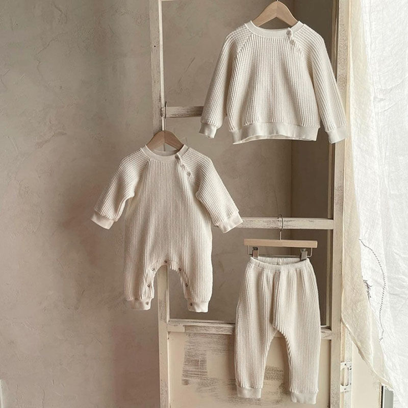 Miniatura: Waffle Cotton Long-Sleeved Baby Jumpsuit for All Seasons