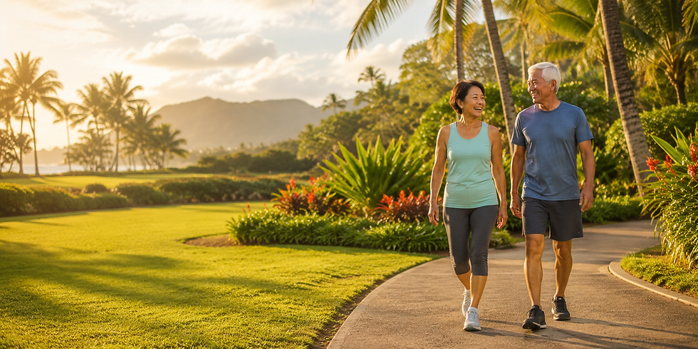 Happy and healthy middle-aged couple walking in the park in Hawaii.png