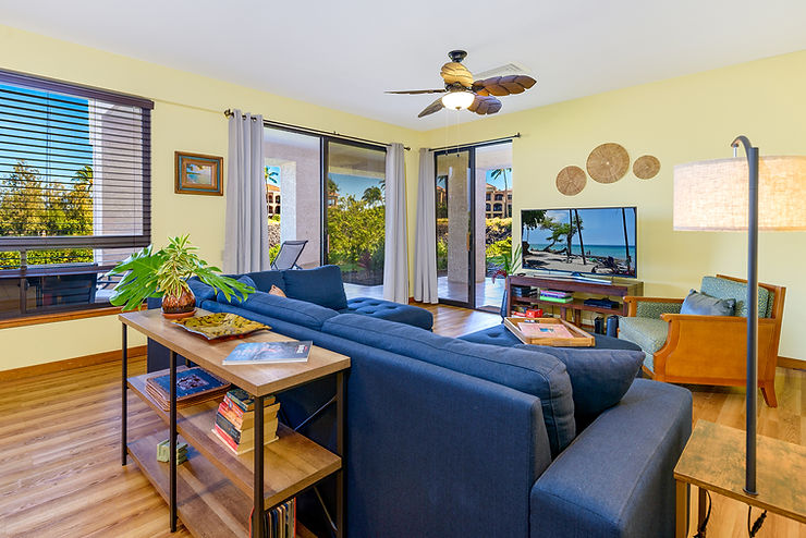 Spacious living room in Waikoloa Shores condo