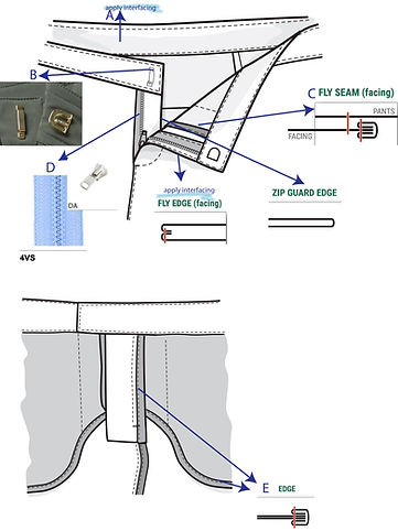 technical drawing of pant waistband construction
