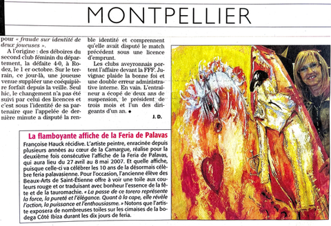 Article du Midi Libre sur l'exposition de Françoise Hauck à la Féria de Palavas.