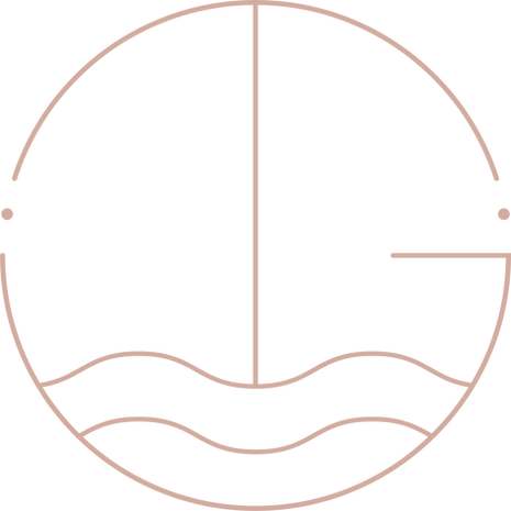 Essa é a imagem da logo da Dra. Tábatta, tem linhas finas com uma forma circular representando as iniciais T e G e ondas.