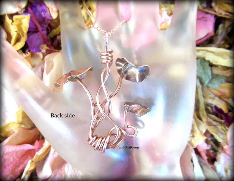 Thumbnail: Copper Mushrooms Copper Vines Wire Wrap Organic Design Pendant Necklace