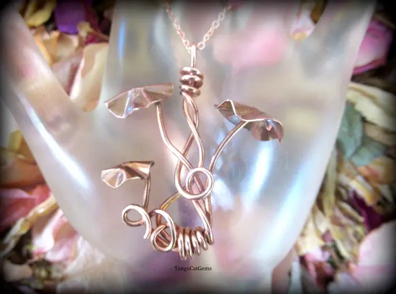 Thumbnail: Copper Mushrooms Copper Vines Wire Wrap Organic Design Pendant Necklace