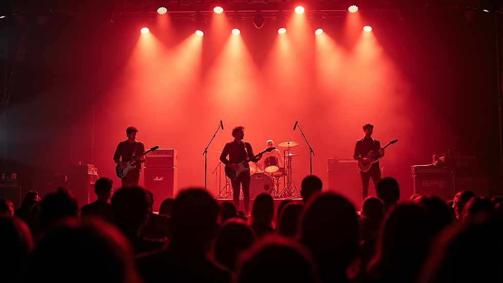 Eye-level view of a live band performing on stage