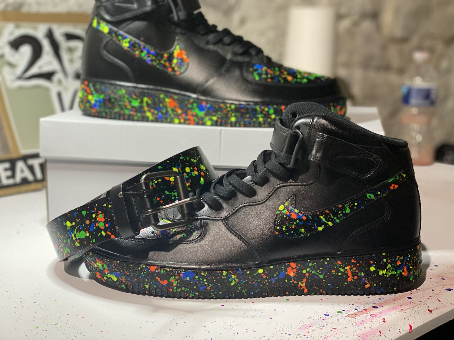 Custom Glow-In-The-Dark Splatter Air Force 1’s w/ Matching Belt