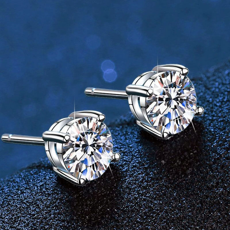 Thumbnail: D VVS1 Moissanite Stud Earrings For Women Pass Diamond Tester Pen S925 Platinum 