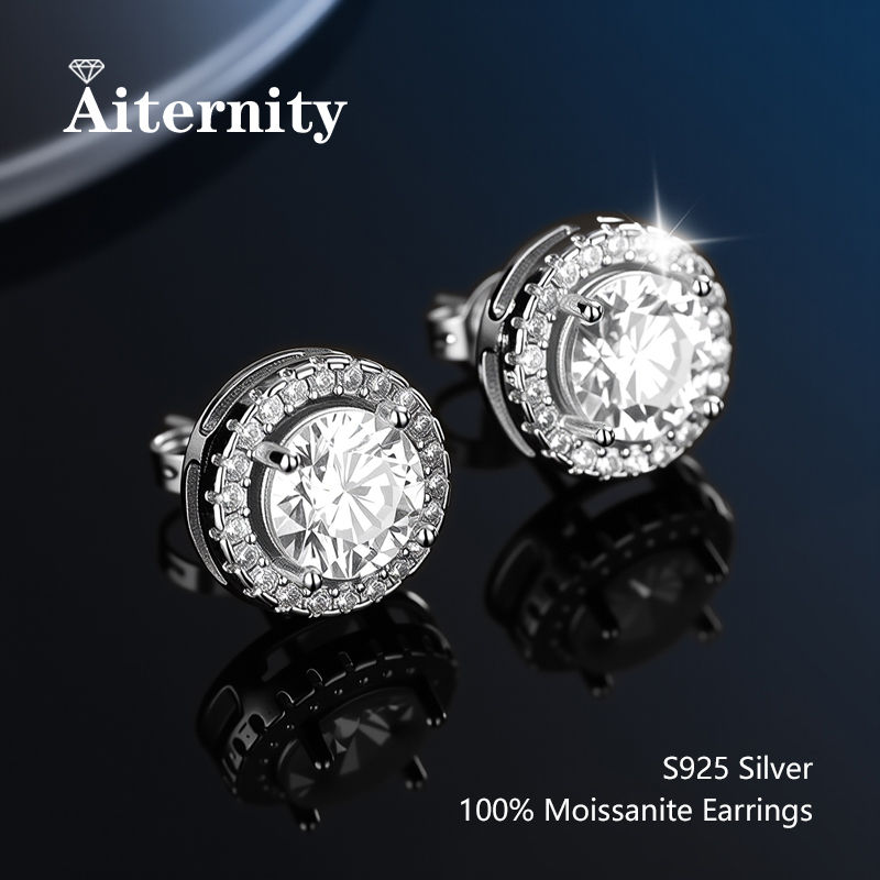 Thumbnail: D VVS1 Moissanite Stud Earrings For Women Pass Diamond Tester Pen S925 Platinum 