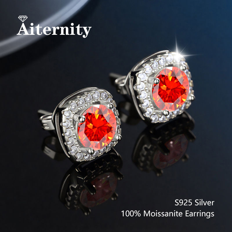 Thumbnail: D VVS1 Moissanite Stud Earrings For Women Pass Diamond Tester Pen S925 Platinum 