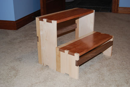 Cherry, maple, walnut step stool. Finished in wiping polyurethane. 
