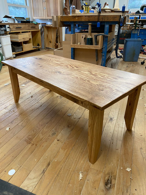 Red oak table. Epoxy filled and skim coat. Finished with Odies Oil. 