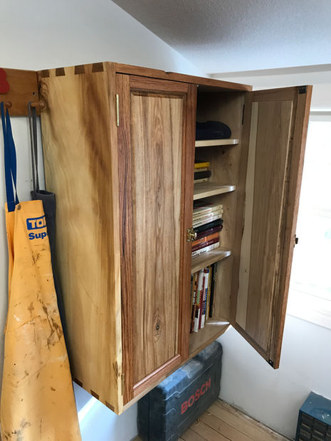 Hanging bookcase in Sycamore. Finished in Osmo Oil.