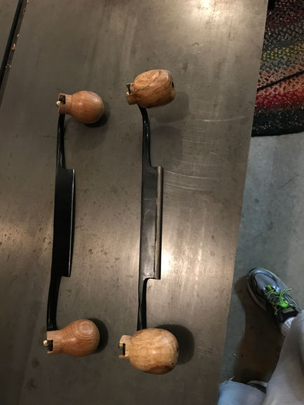 Drawknife handles turned in white oak.