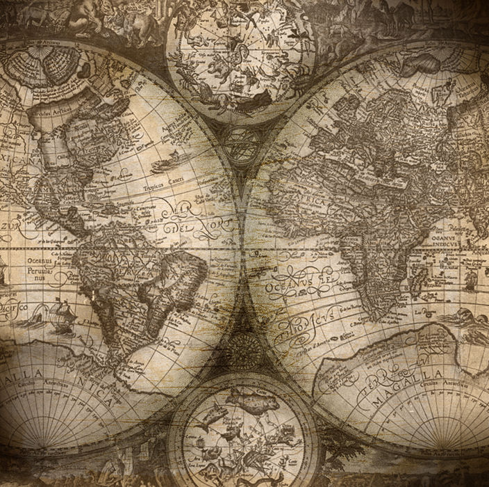 Vintage world map for global fleet tracking context