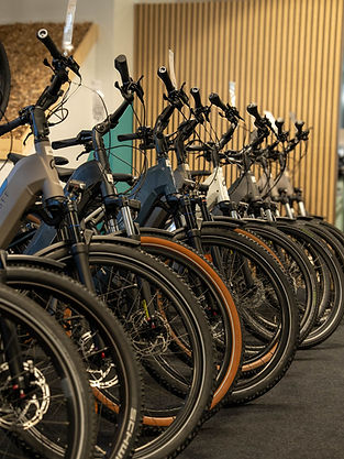 E-Bikes aufgereiht im Harzer E-Bike Erlebnisstore Hildesheim