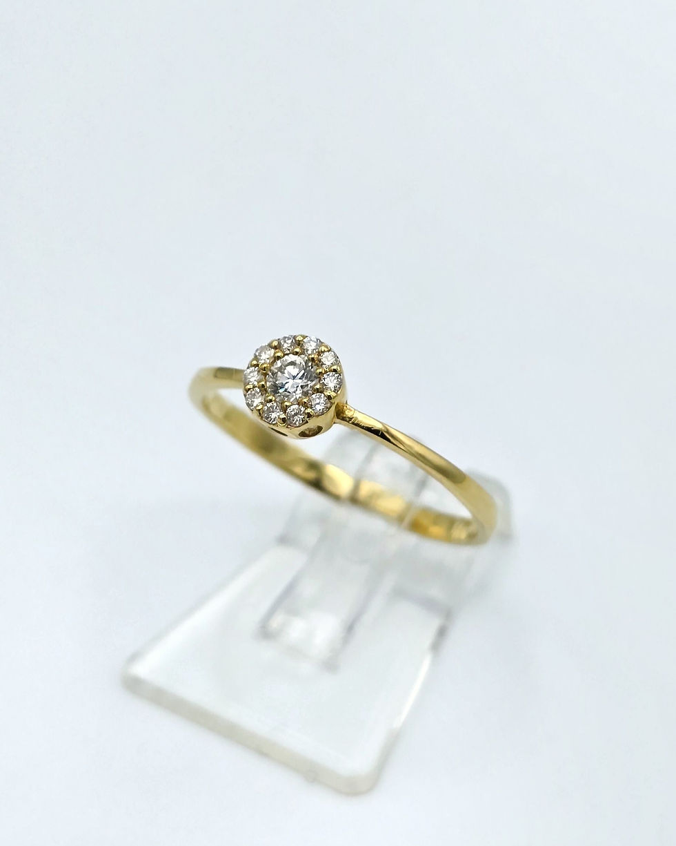 Miniatura: Anel ouro amarelo 19.2kt 1.6g - diamantes com halo, vista lateral