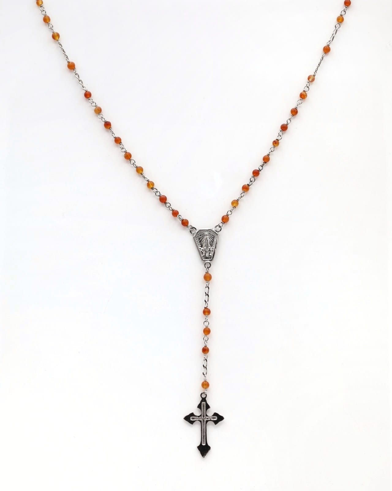 Fio terço em prata com ágatas cor de laranja