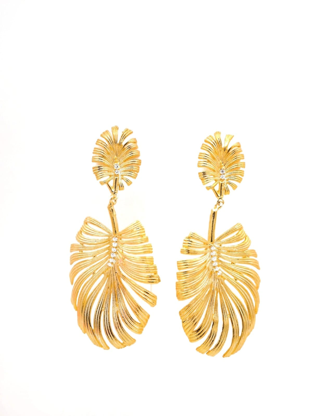 Brincos em prata dourada com zircónias - dupla folha