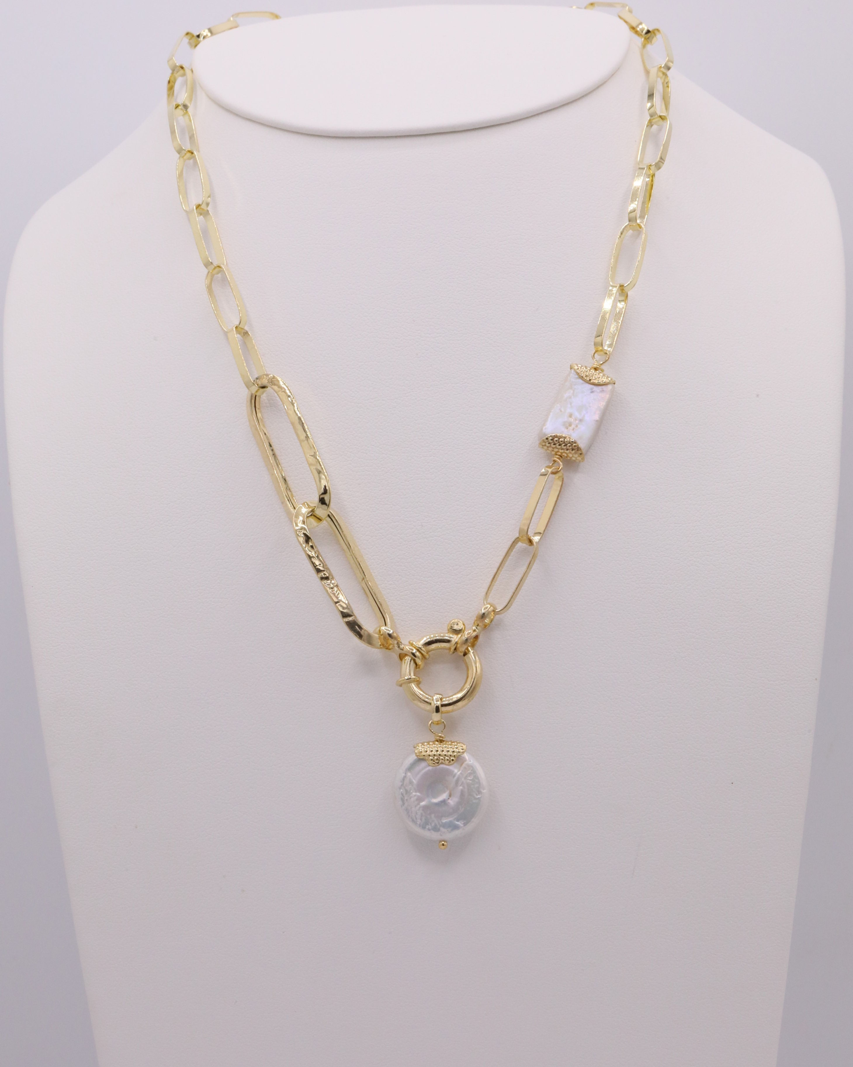 Colar prata dourada 12g - pérolas barrocas 50cm