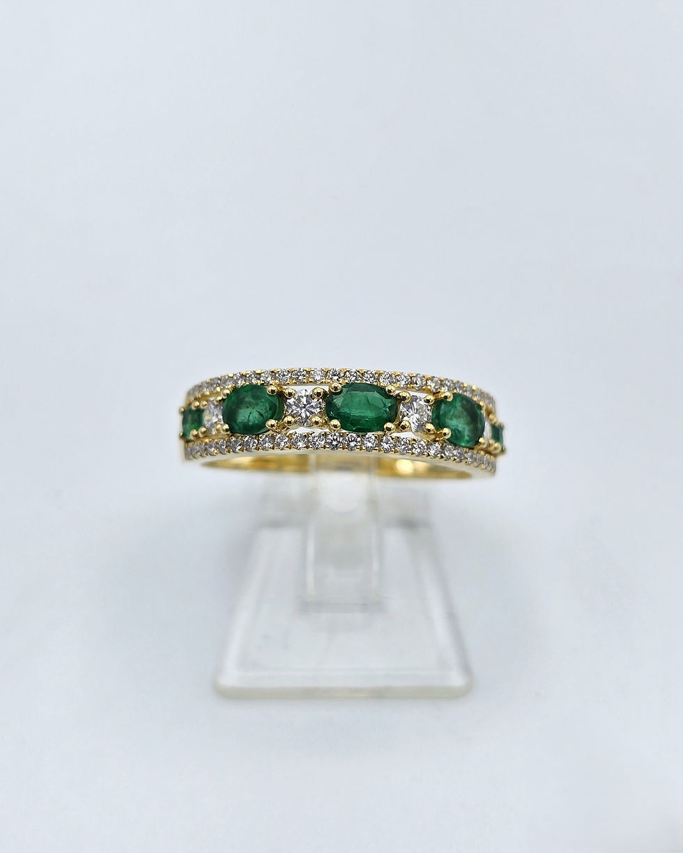 Anel ouro amarelo 19.2kt 3g - esmeraldas e diamantes, vista de frente